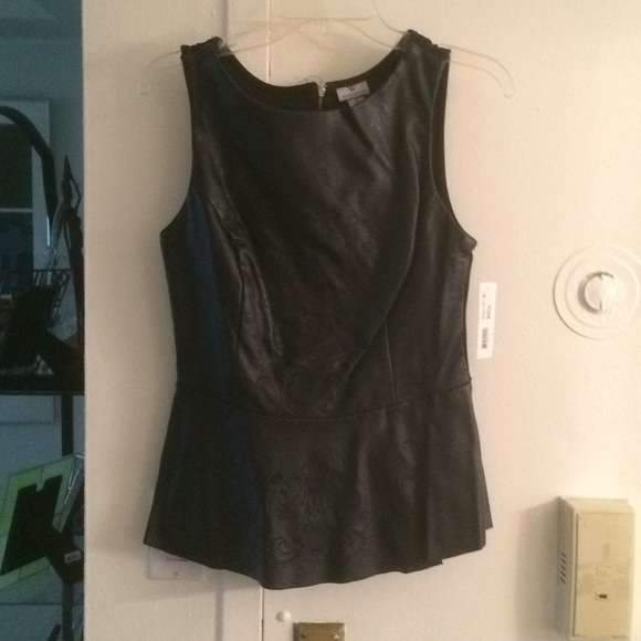 Worthington Tops - Black Faux Leather Peplum Top